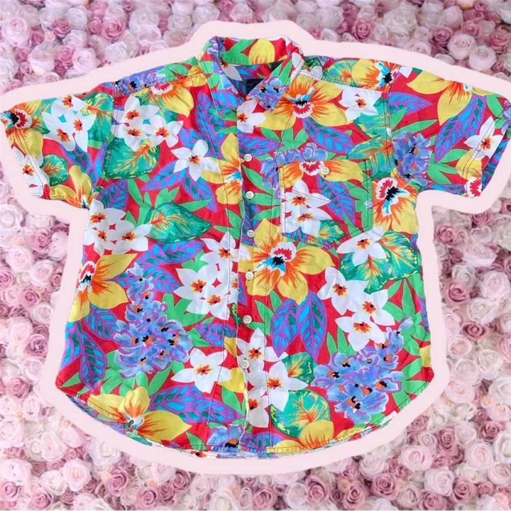 Vintage Tropical Hawaiian Shirt Funky 80s Top Short Sleeved Button Down Collared